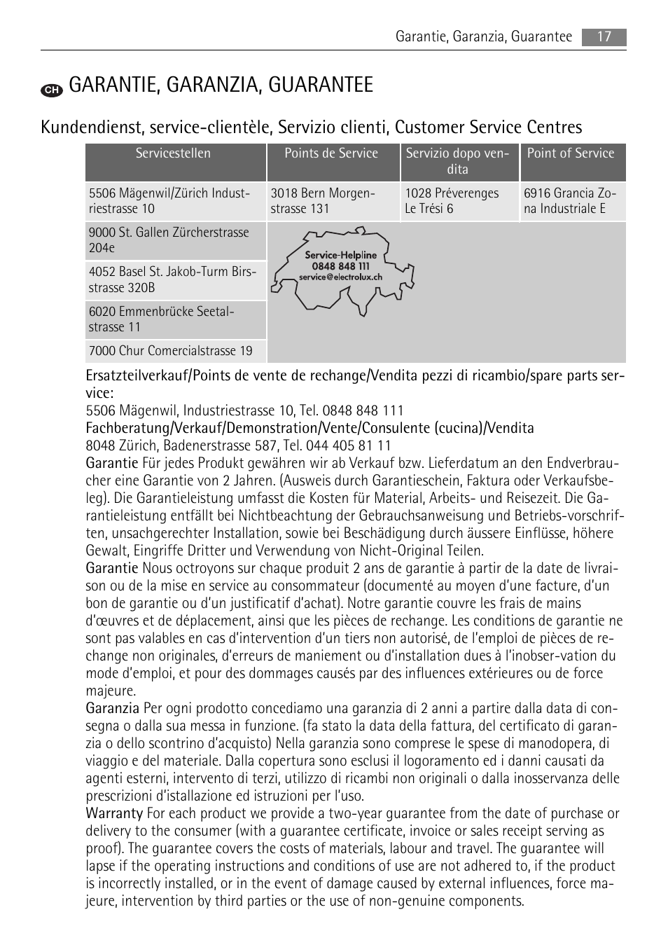 Garantie, garanzia, guarantee | AEG HC652600EB User Manual | Page 17 / 64