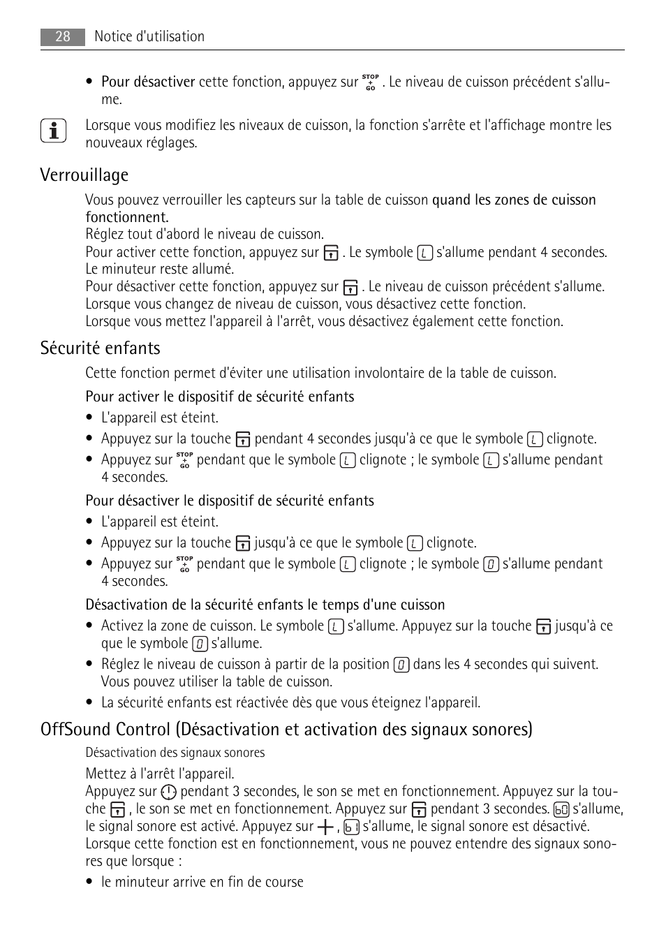 Verrouillage, Sécurité enfants | AEG HC652600EB User Manual | Page 28 / 64