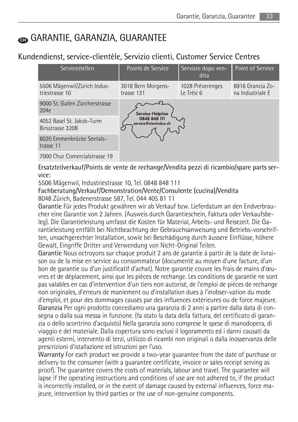 Garantie, garanzia, guarantee | AEG HC652600EB User Manual | Page 33 / 64
