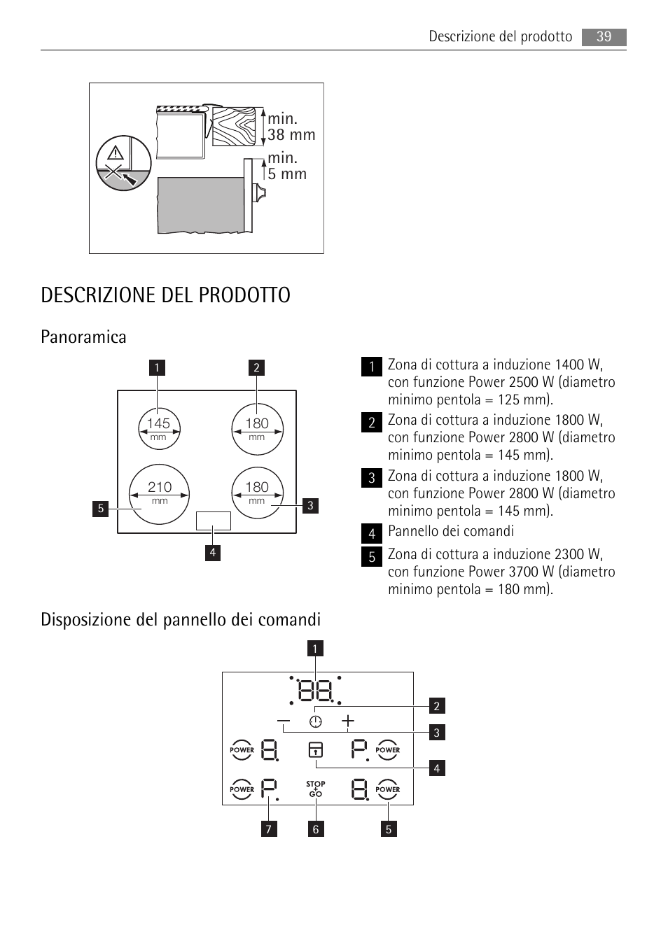 Descrizione del prodotto, Panoramica, Disposizione del pannello dei comandi | AEG HC652600EB User Manual | Page 39 / 64