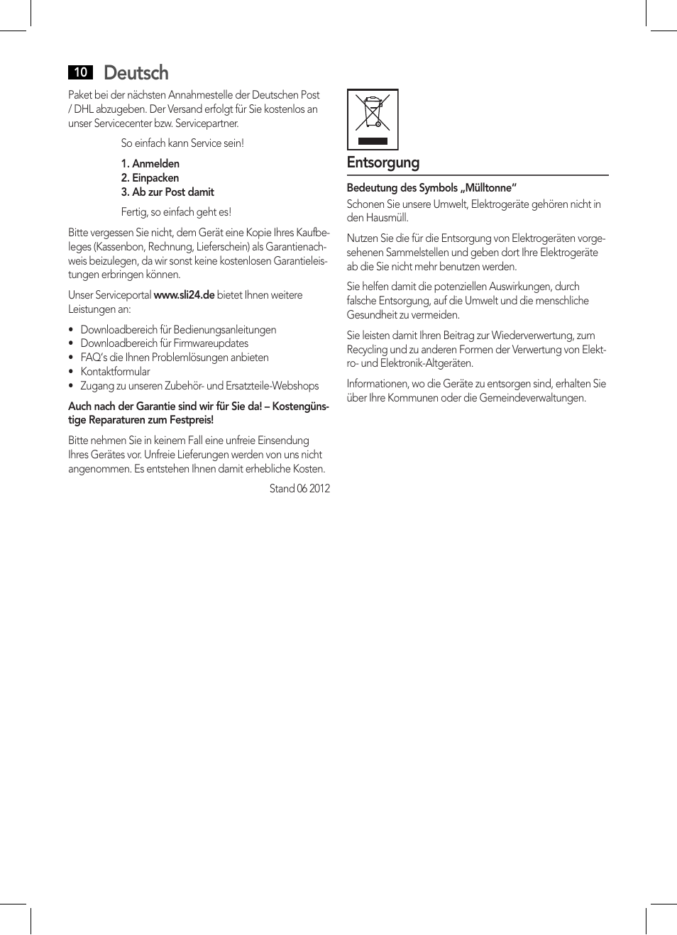 Deutsch, Entsorgung | AEG MC 4443 CD-MP3 User Manual | Page 10 / 66
