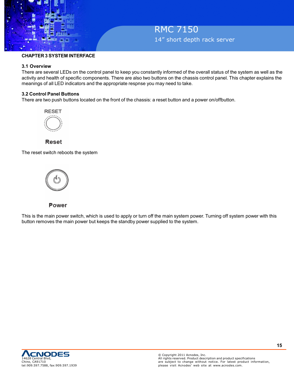 Rmc 7150, 14” short depth rack server | Acnodes RMC 7150 User Manual | Page 15 / 66