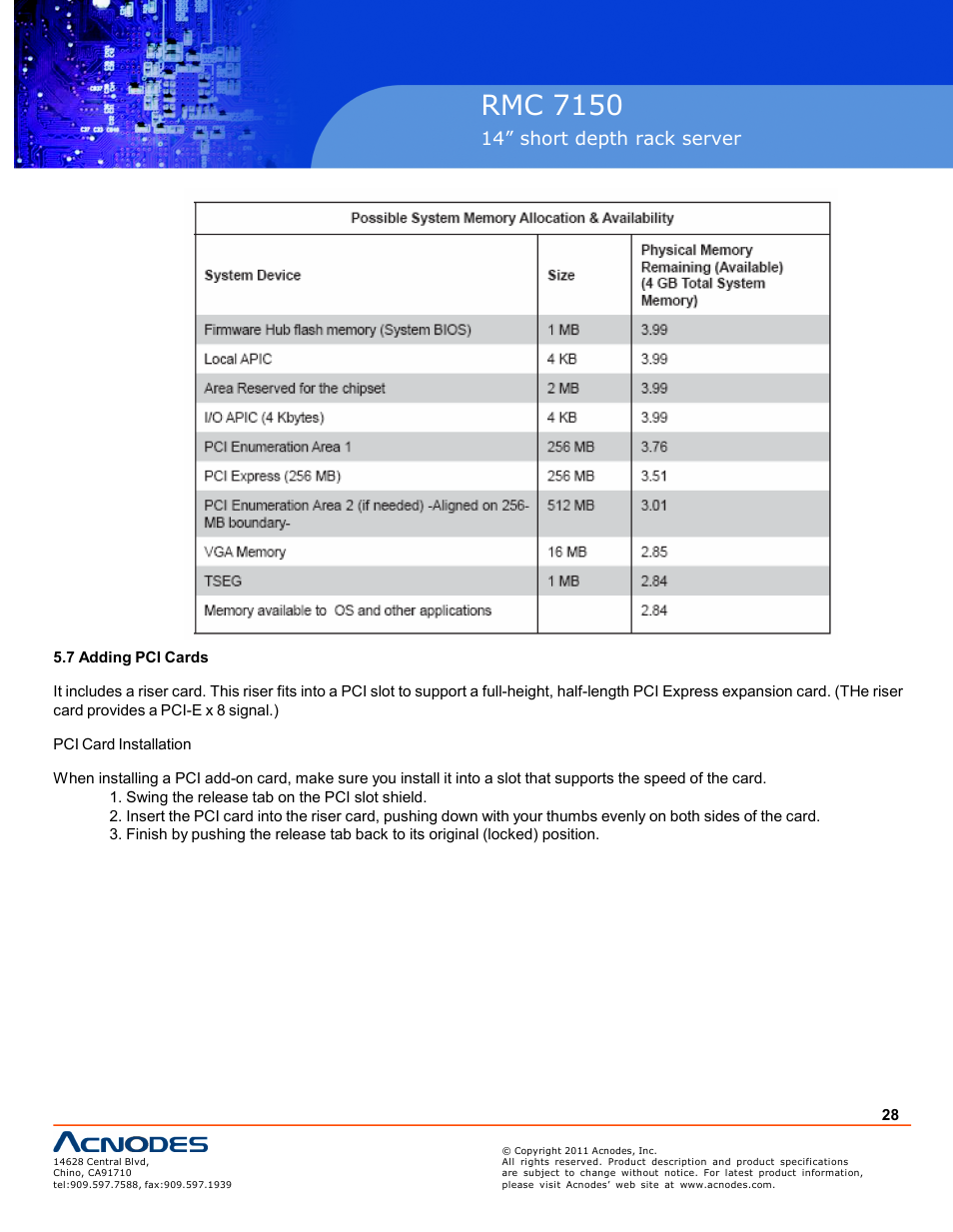 Pc 5150, Rmc 7150, Inch touch panel pc | 14” short depth rack server | Acnodes RMC 7150 User Manual | Page 28 / 66