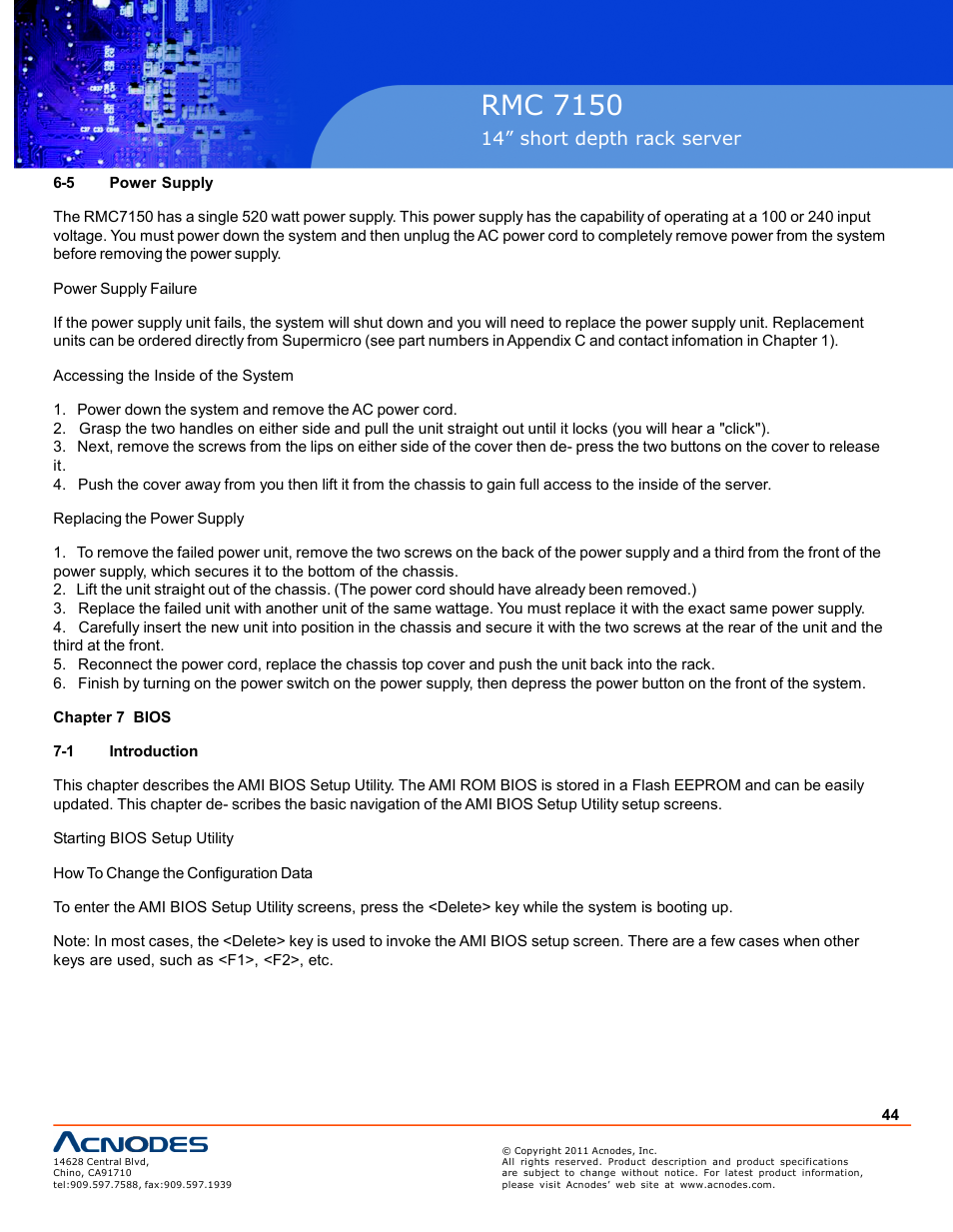 Pc 5150, Rmc 7150 | Acnodes RMC 7150 User Manual | Page 44 / 66