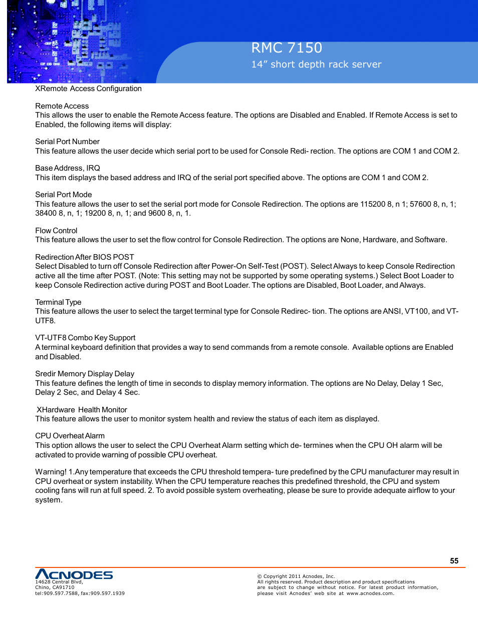 Rmc 7150, 14” short depth rack server | Acnodes RMC 7150 User Manual | Page 55 / 66