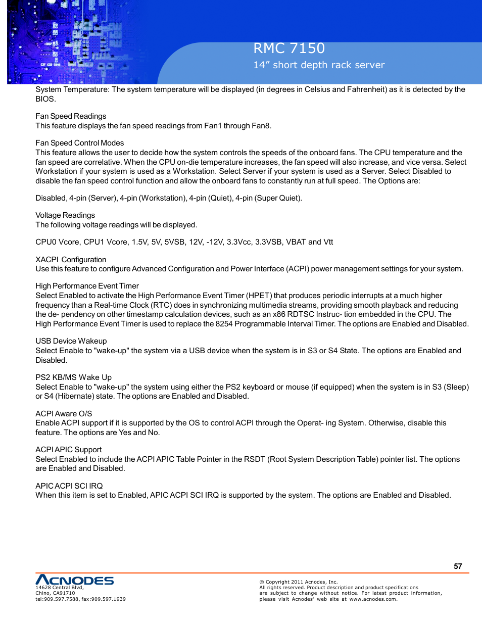 Rmc 7150, 14” short depth rack server | Acnodes RMC 7150 User Manual | Page 57 / 66