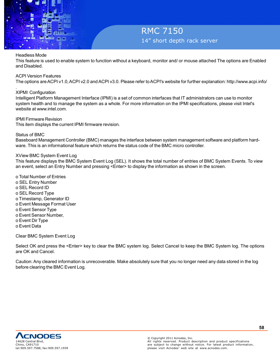 Pc 5150, Rmc 7150 | Acnodes RMC 7150 User Manual | Page 58 / 66