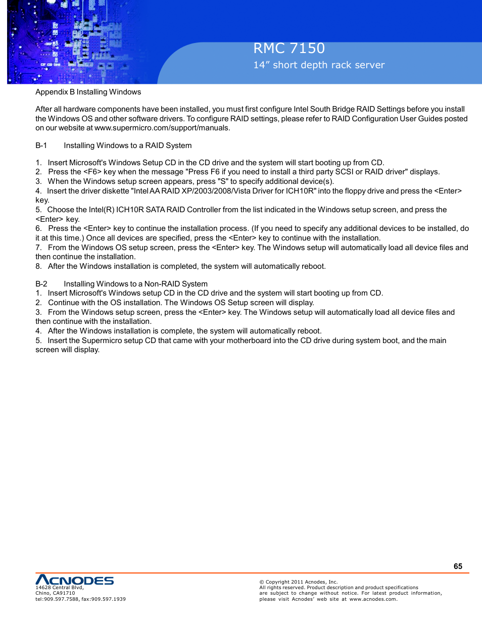 Rmc 7150, 14” short depth rack server | Acnodes RMC 7150 User Manual | Page 65 / 66