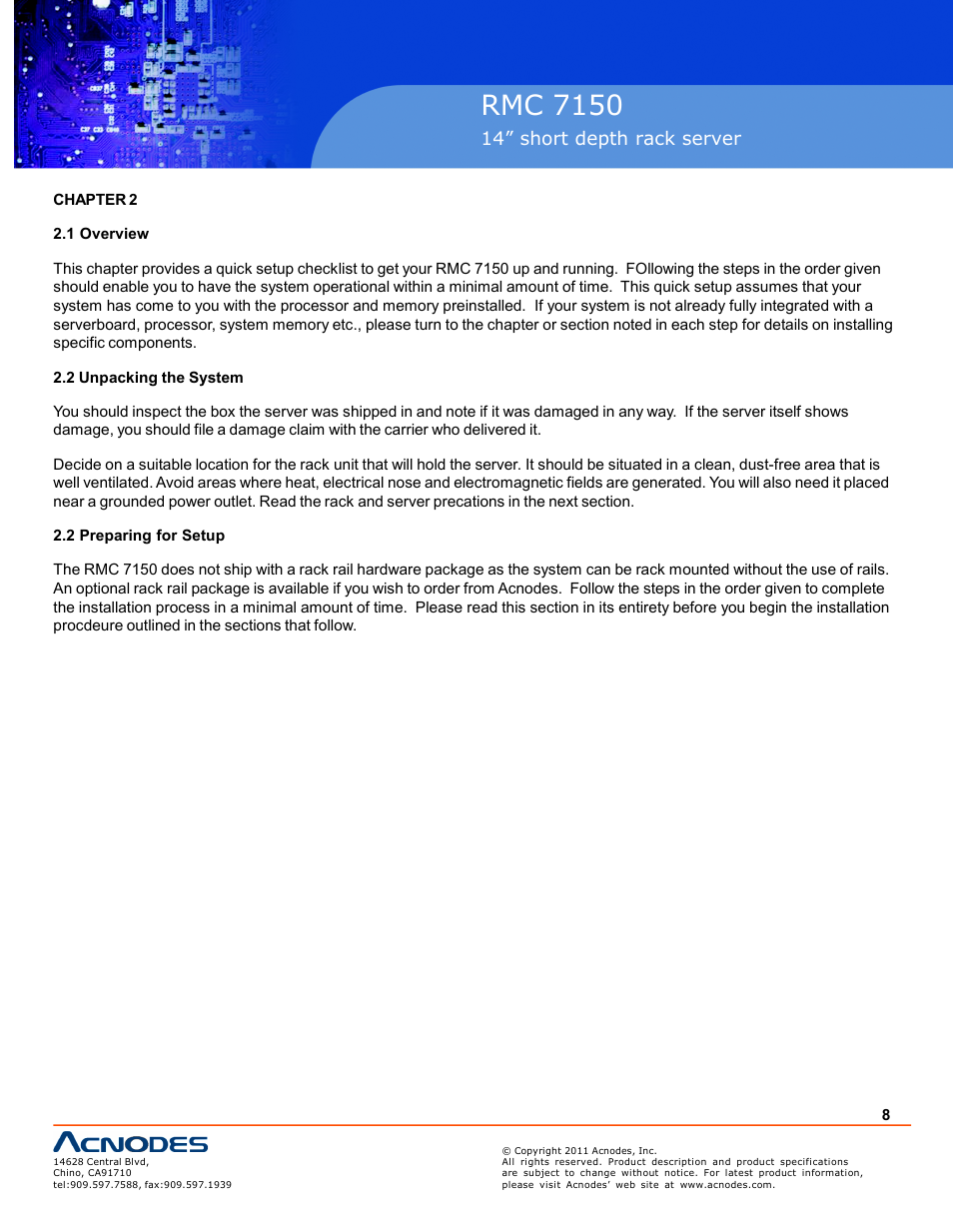 Pc 5150, Rmc 7150 | Acnodes RMC 7150 User Manual | Page 8 / 66