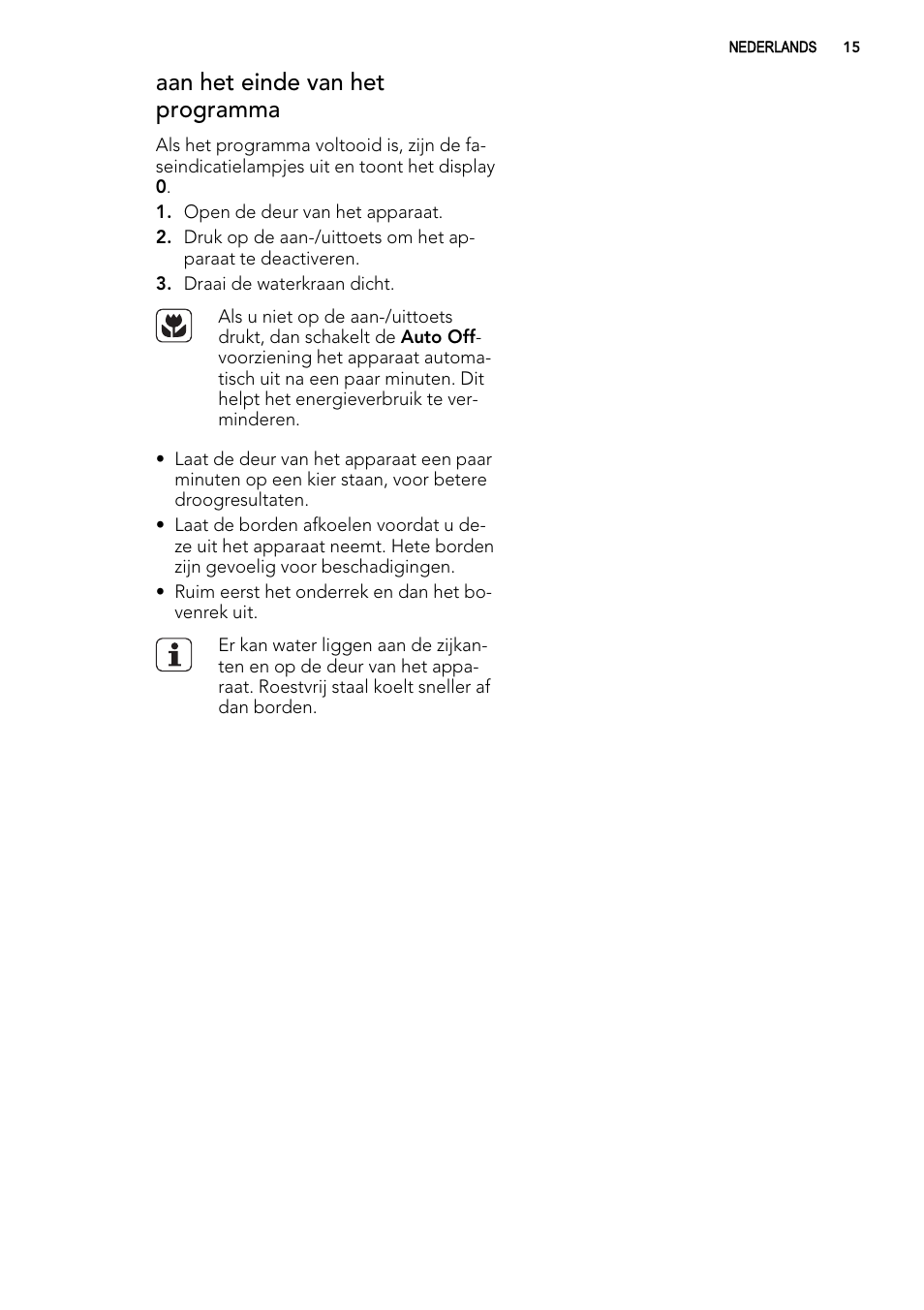 Aan het einde van het programma | AEG F57202W0 User Manual | Page 15 / 88