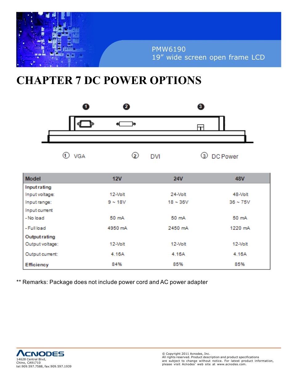Chapter 7 dc power options | Acnodes PMW6190 User Manual | Page 20 / 27