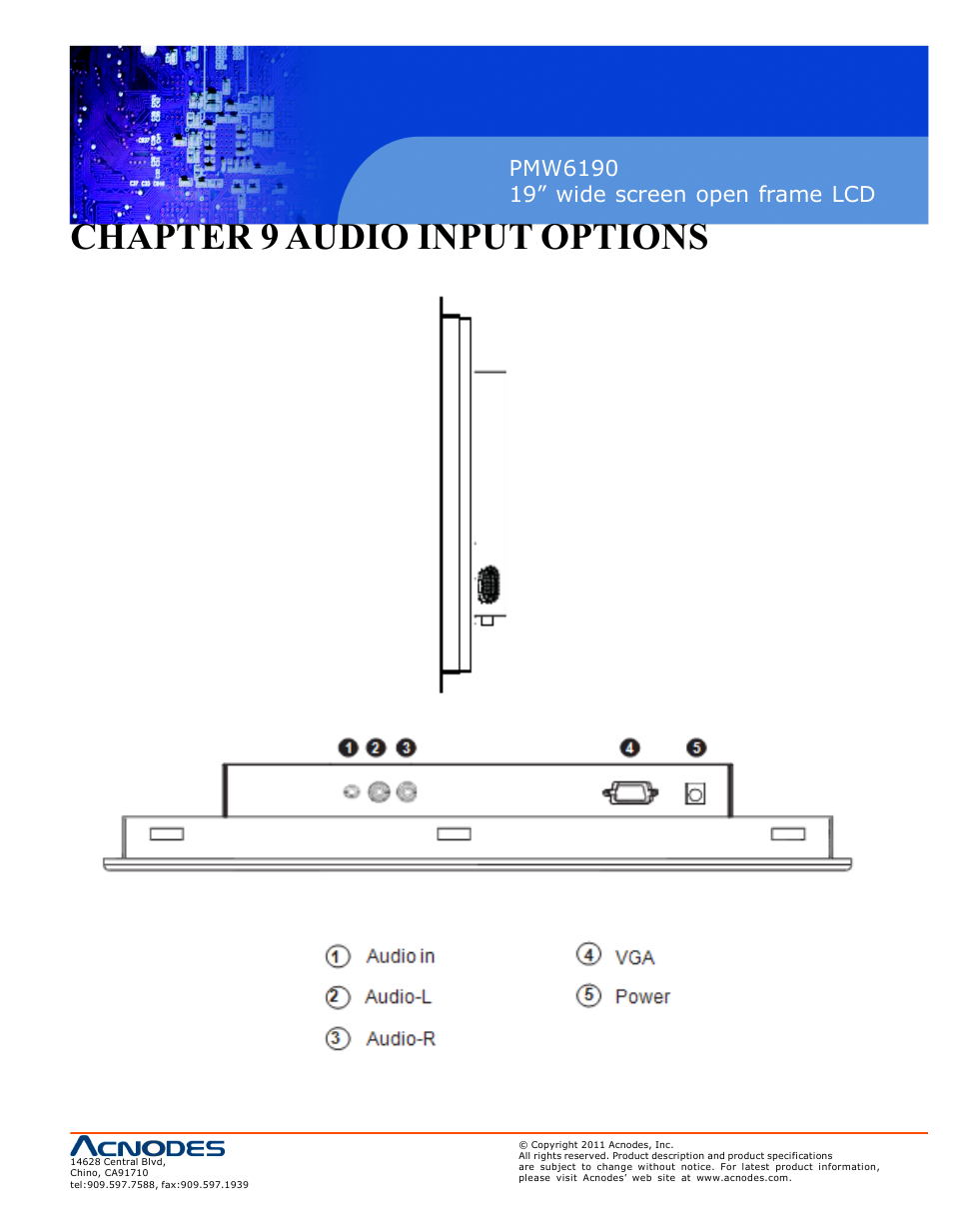 Chapter 9 audio input options | Acnodes PMW6190 User Manual | Page 23 / 27
