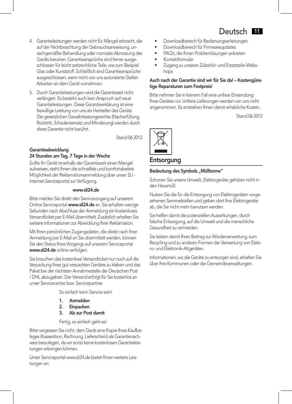 Deutsch, Entsorgung | AEG MC 4459 BT User Manual | Page 11 / 42