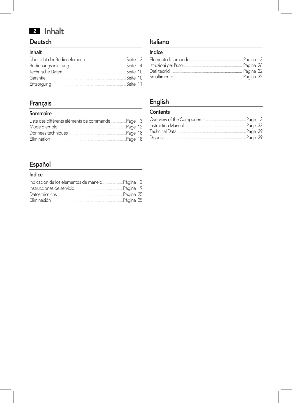 Inhalt | AEG MC 4459 BT User Manual | Page 2 / 42
