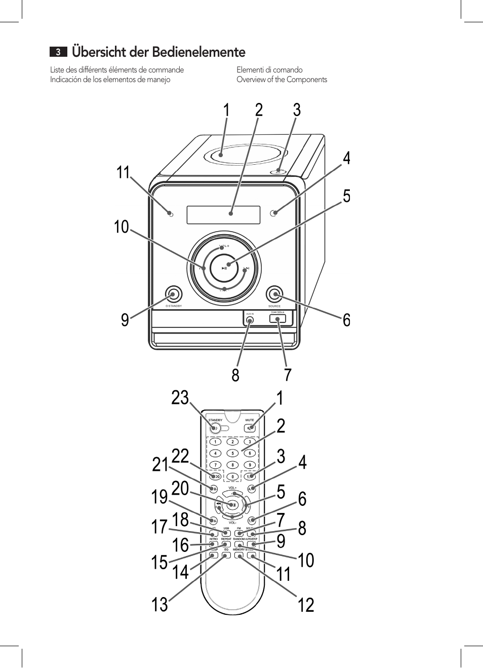 Übersicht der bedienelemente | AEG MC 4459 BT User Manual | Page 3 / 42
