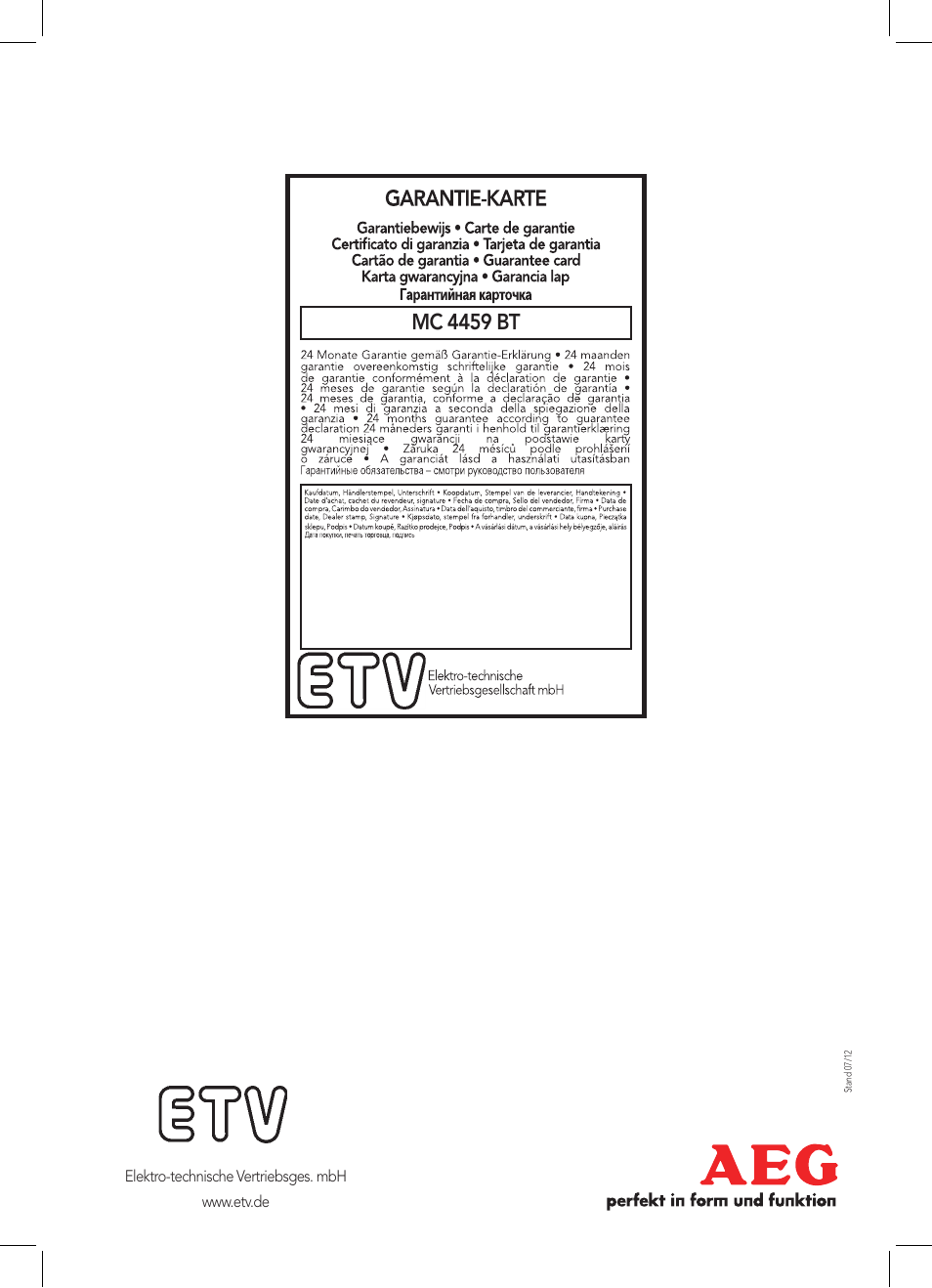 Mc 4459 bt | AEG MC 4459 BT User Manual | Page 42 / 42
