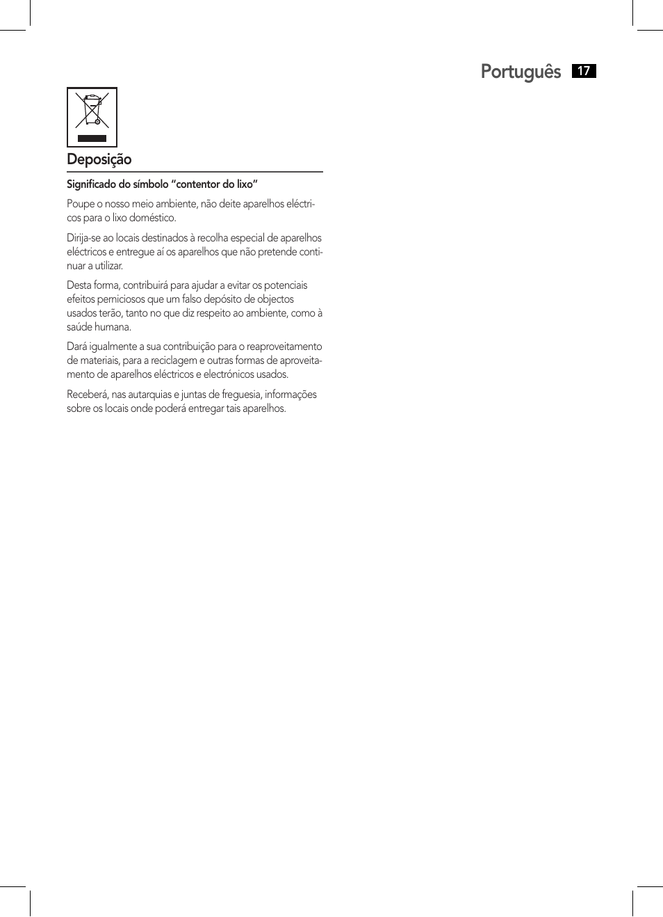 Português | AEG HTD 5595 User Manual | Page 17 / 36
