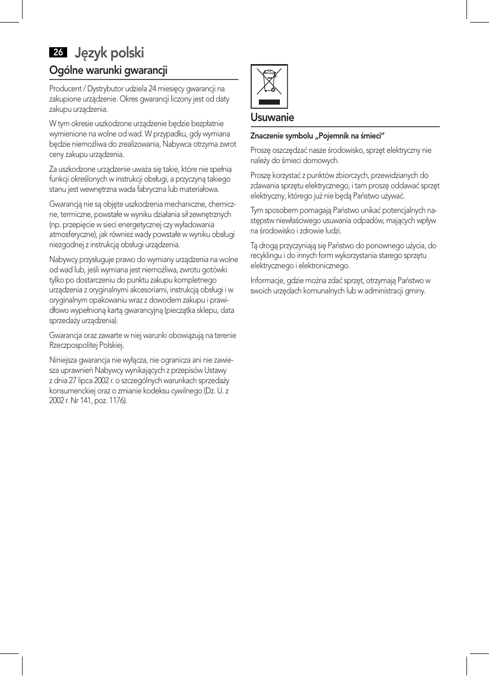 Język polski | AEG HTD 5595 User Manual | Page 26 / 36