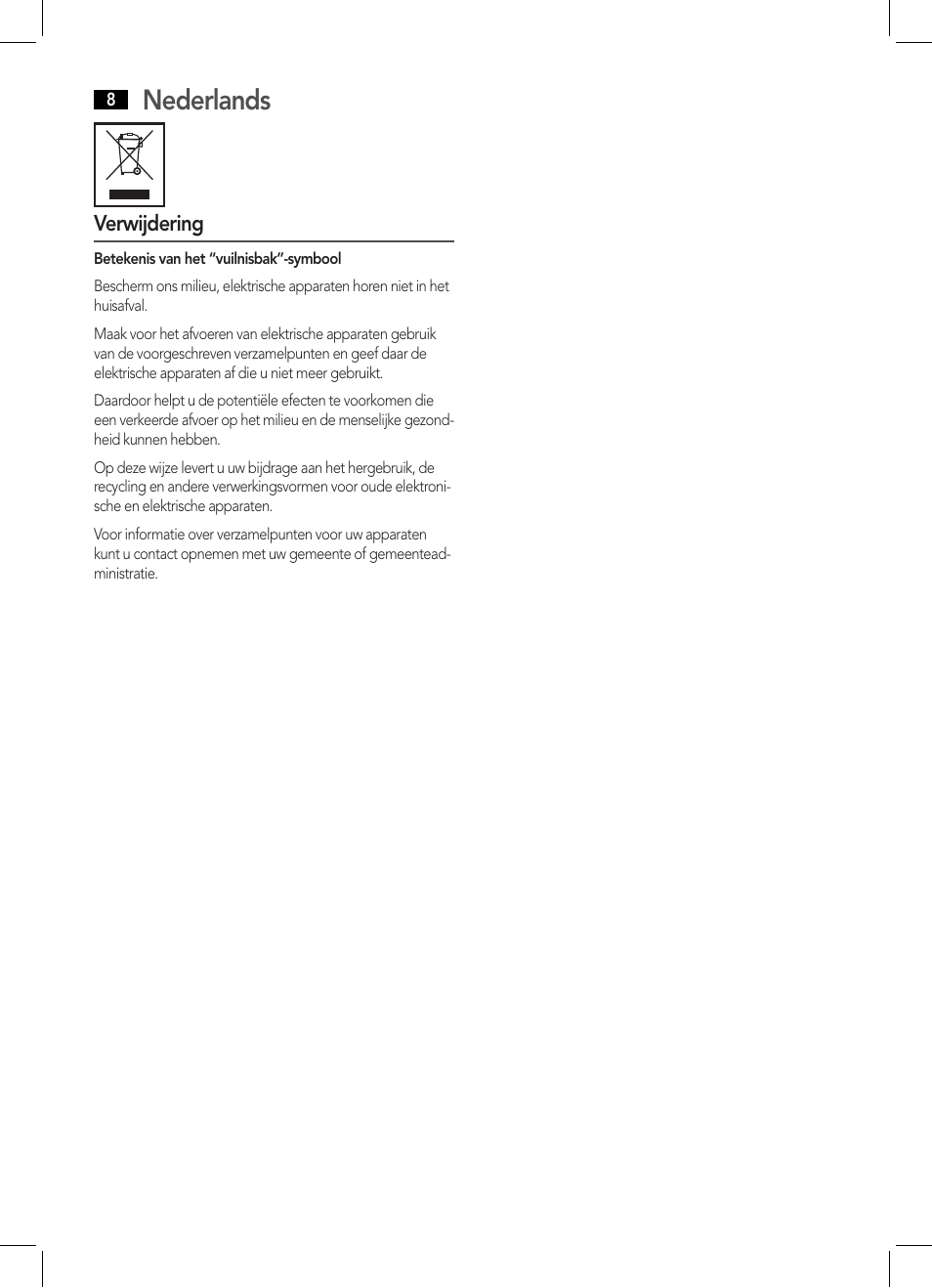 Nederlands | AEG HTD 5595 User Manual | Page 8 / 36