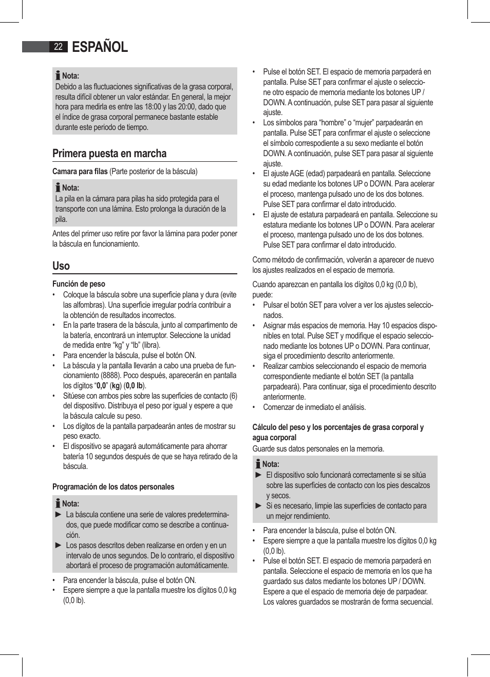 Español, Primera puesta en marcha | AEG PW 4923 FA User Manual | Page 22 / 58