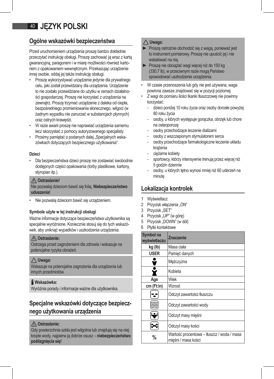 Język polski, Ogólne wskazówki bezpieczeństwa, Lokalizacja kontrolek | AEG PW 4923 FA User Manual | Page 40 / 58