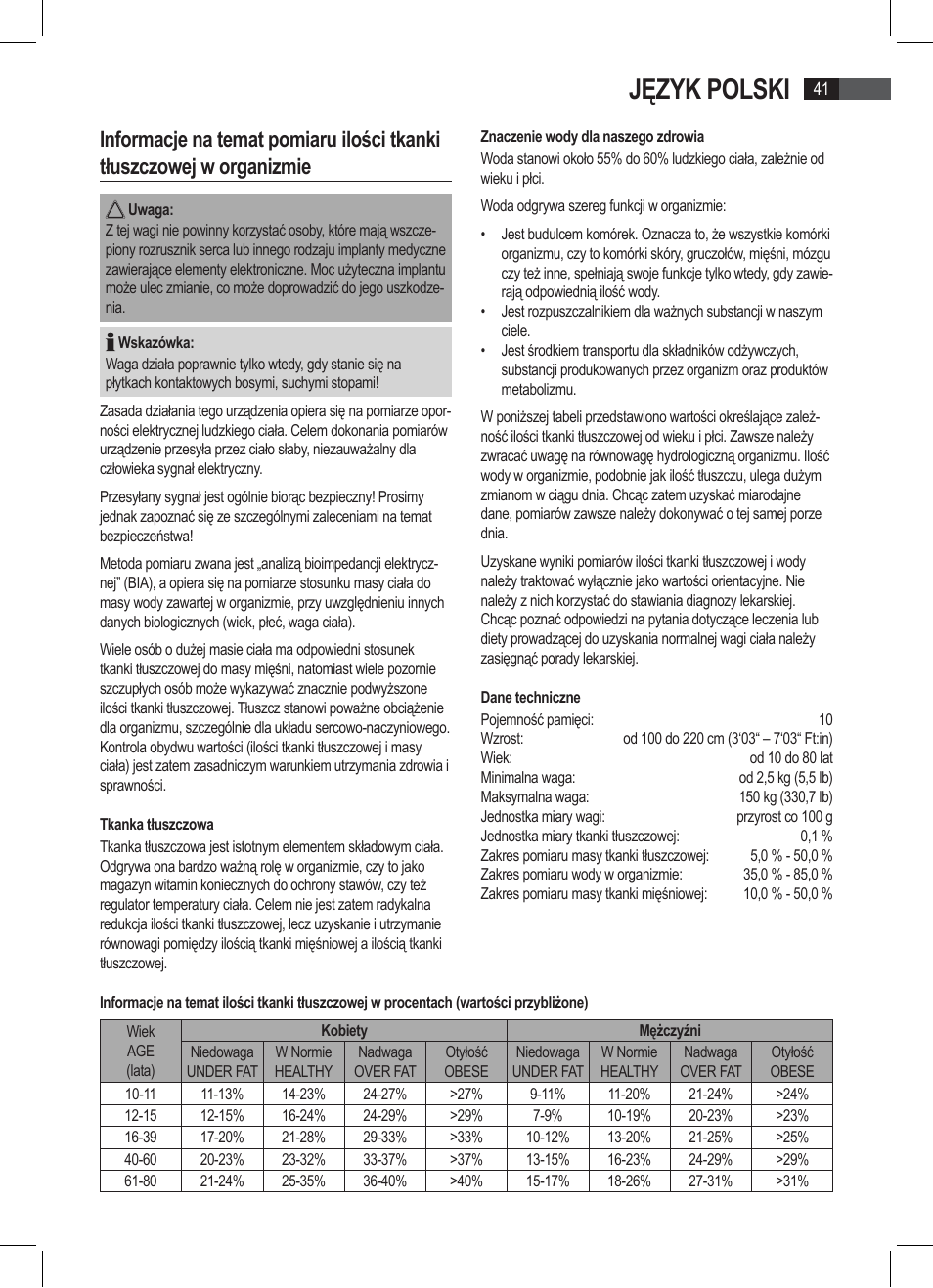 Język polski | AEG PW 4923 FA User Manual | Page 41 / 58