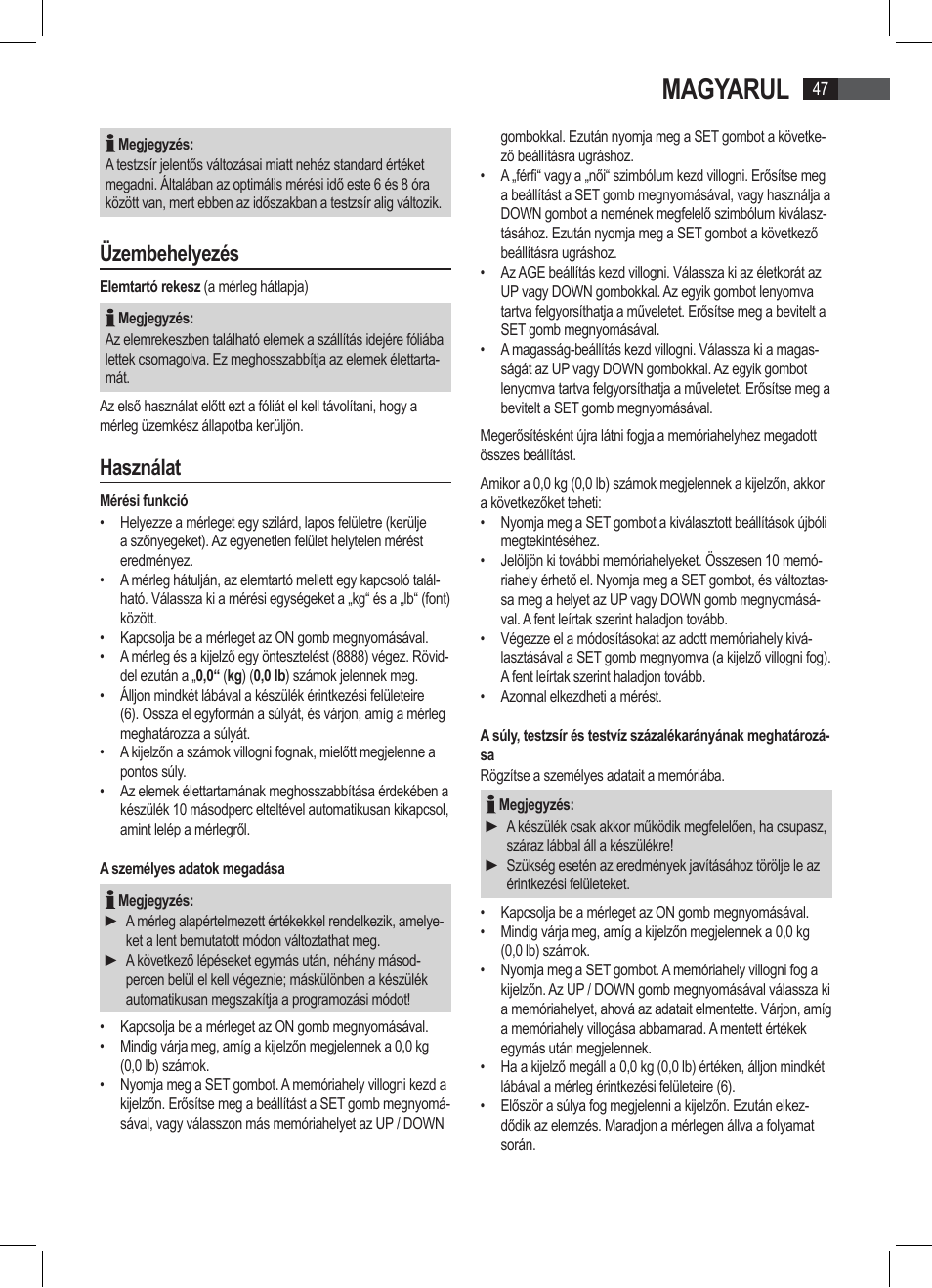 Magyarul, Üzembehelyezés, Használat | AEG PW 4923 FA User Manual | Page 47 / 58