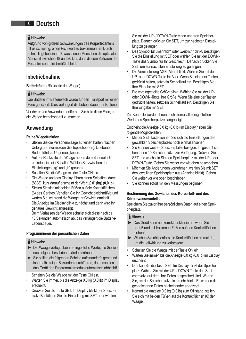 Deutsch, Inbetriebnahme, Anwendung | AEG PW 4923 FA User Manual | Page 6 / 58