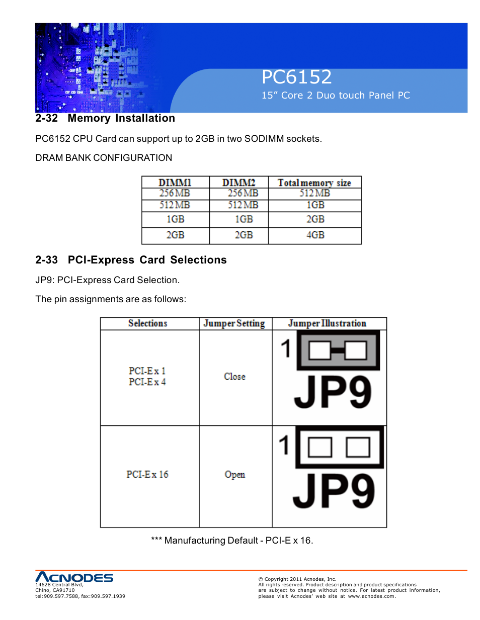 Pc6152, 33 pci-express card selections | Acnodes PC6152 User Manual | Page 37 / 77