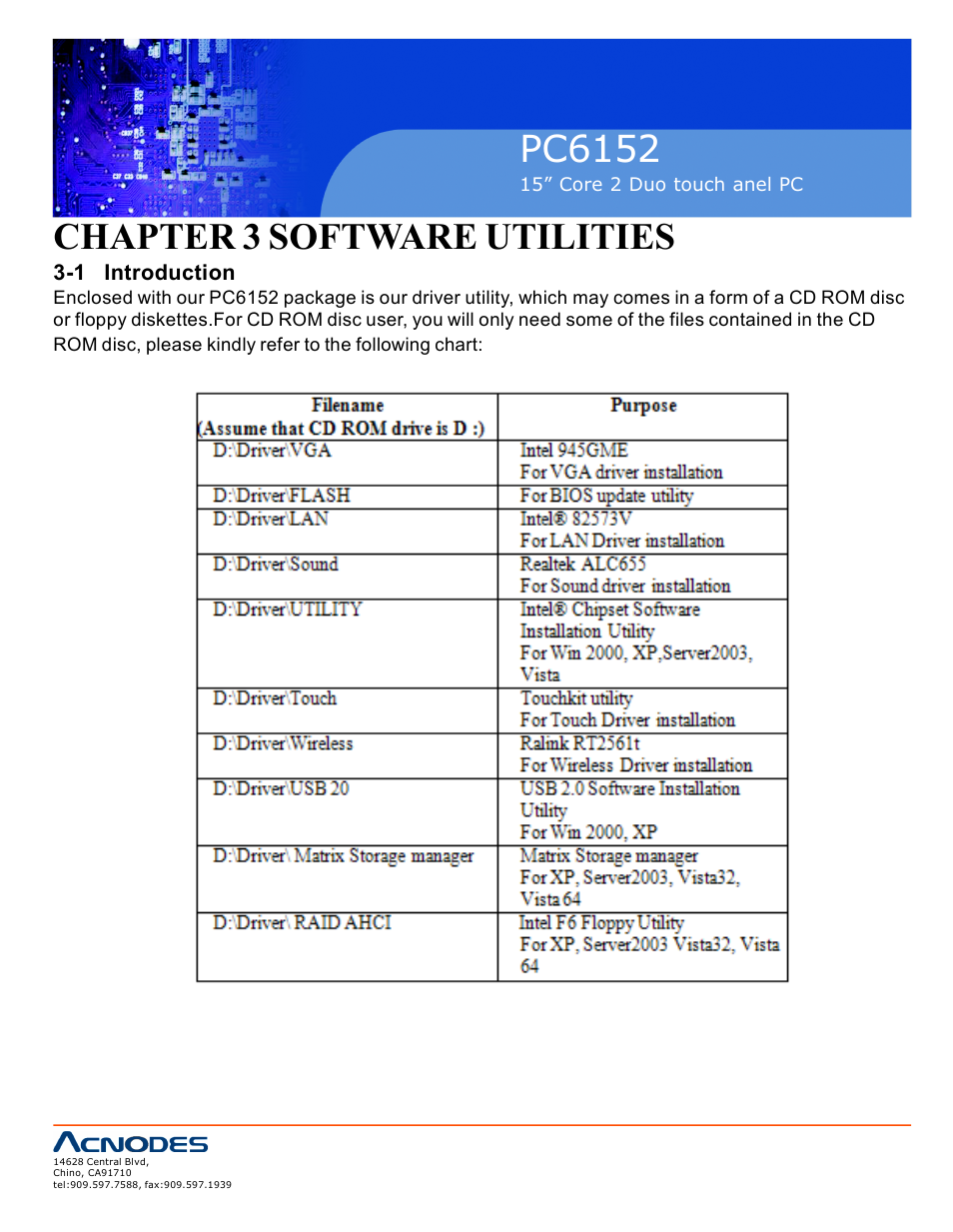 Pc6152, Chapter 3 software utilities | Acnodes PC6152 User Manual | Page 38 / 77