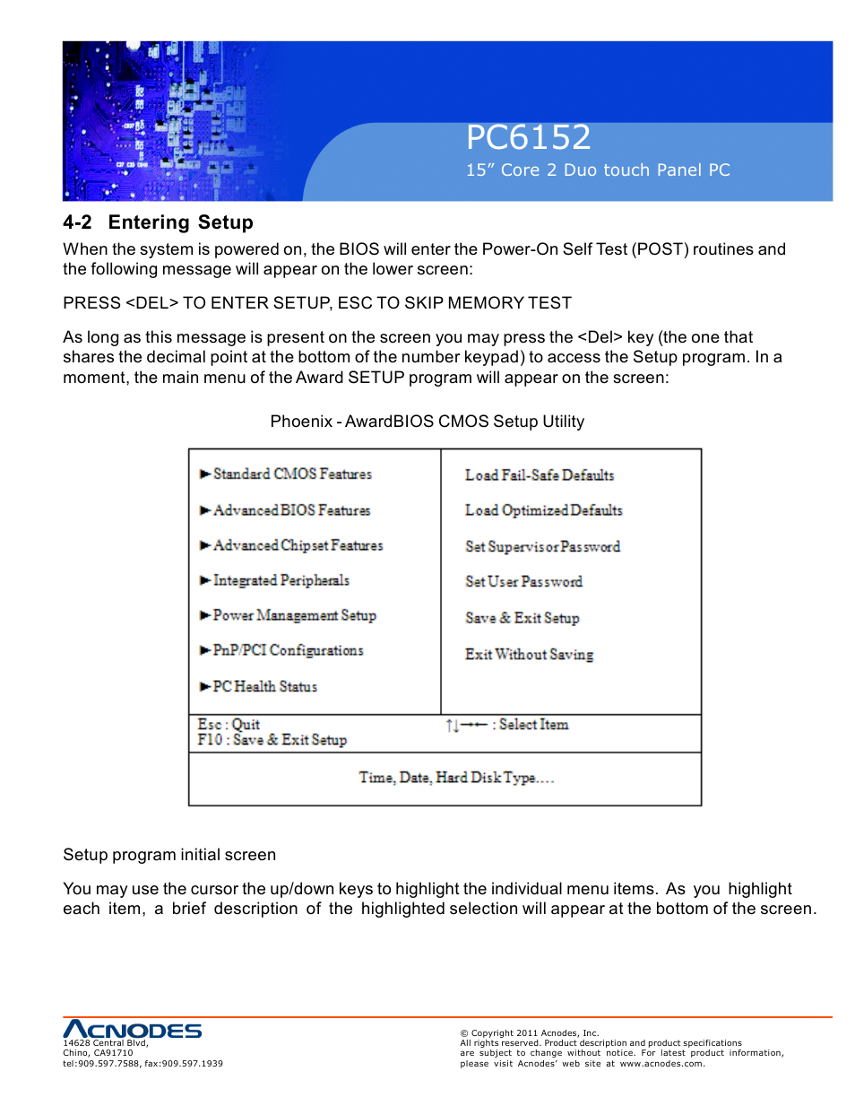 Pc6152, 2 entering setup | Acnodes PC6152 User Manual | Page 49 / 77