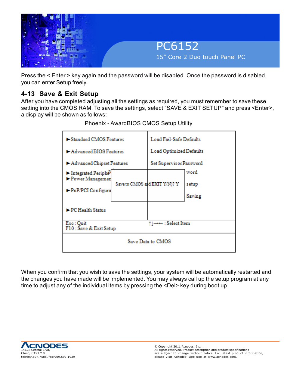 Pc6152, 13 save & exit setup | Acnodes PC6152 User Manual | Page 67 / 77