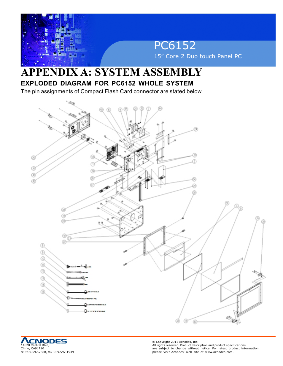 Pc6152, Appendix a: system assembly, Exploded diagram for pc6152 whole system | Acnodes PC6152 User Manual | Page 69 / 77