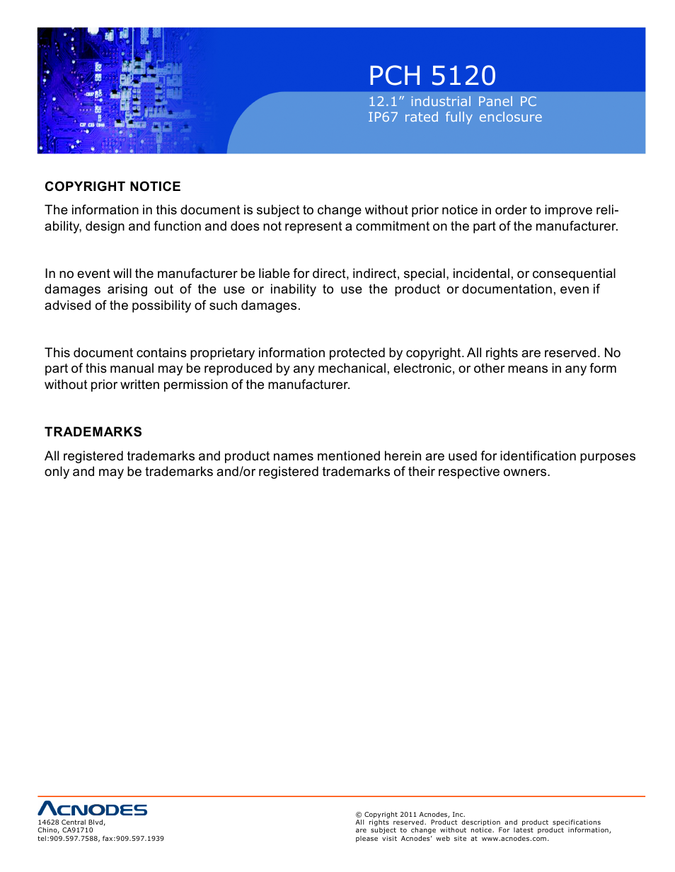 Pch 512 0 | Acnodes PCH 5120 User Manual | Page 2 / 82