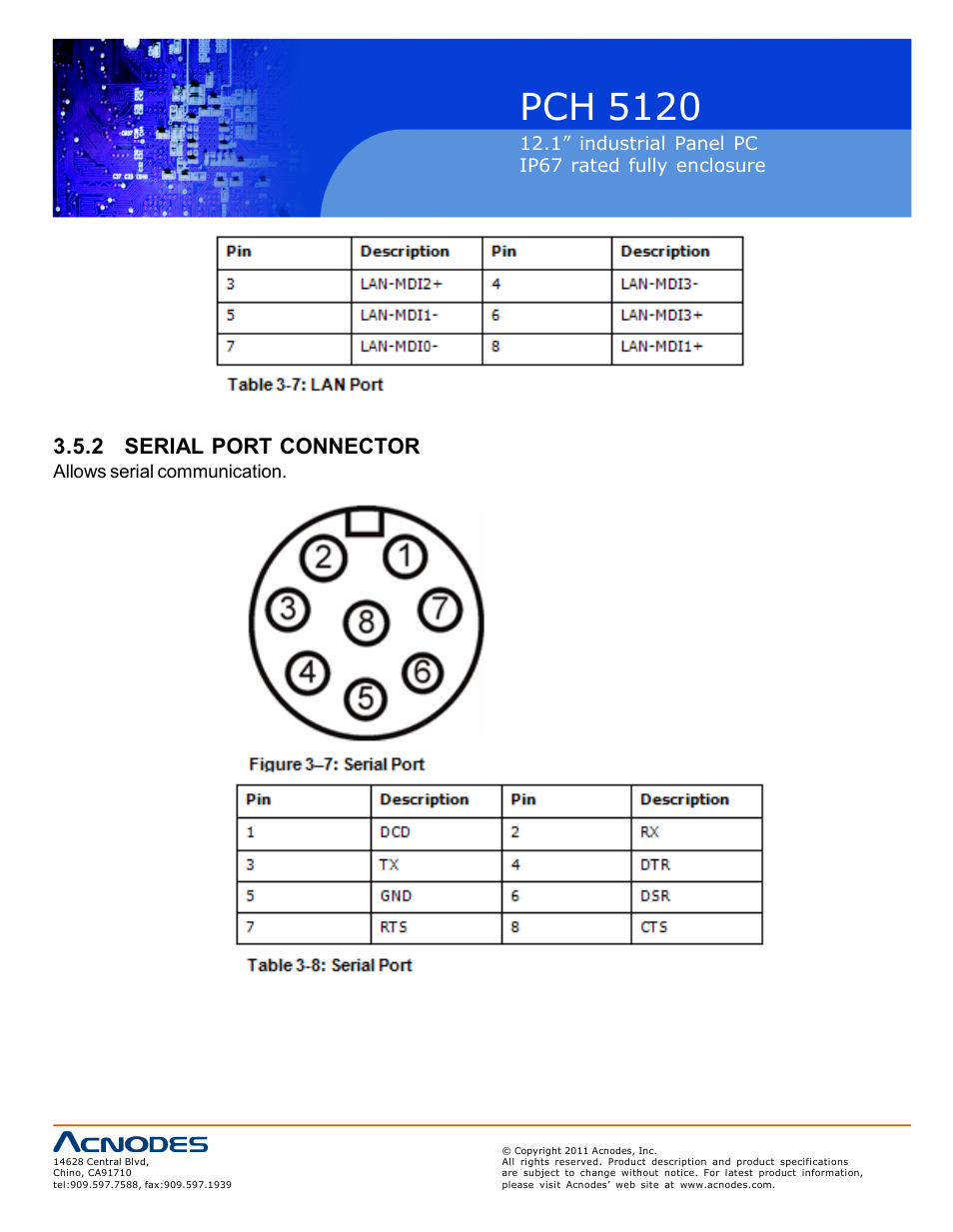 Pch 512 0, 2 serial port connector | Acnodes PCH 5120 User Manual | Page 22 / 82