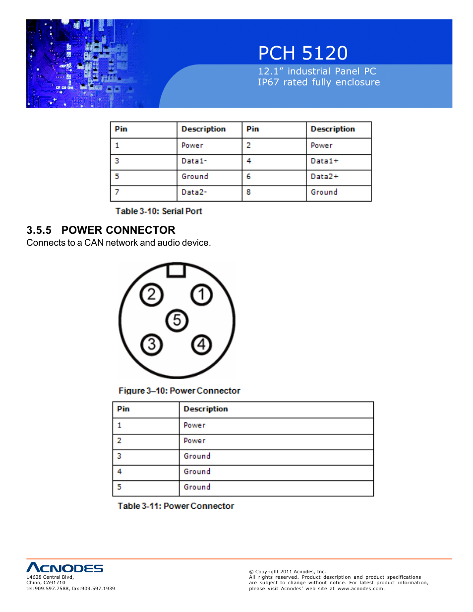 Pch 512 0, 5 power connector | Acnodes PCH 5120 User Manual | Page 24 / 82