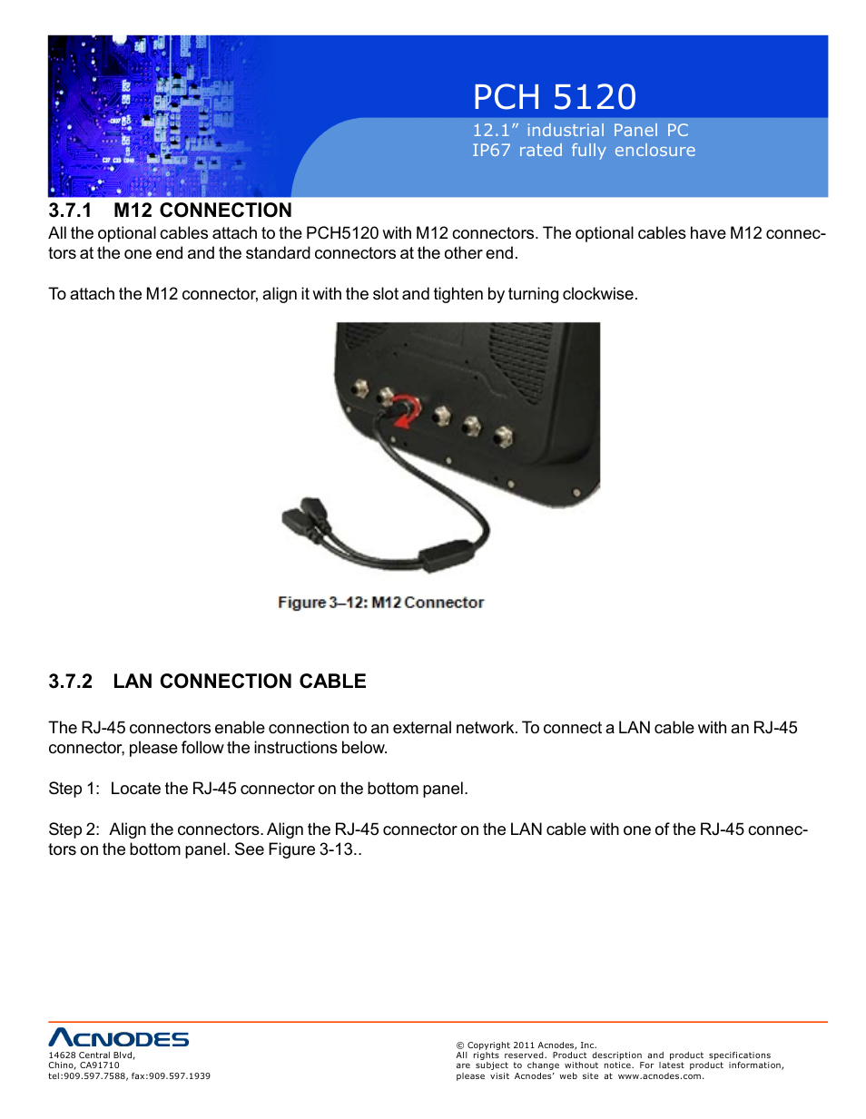 Pch 512 0, 1 m12 connection, 2 lan connection cable | Acnodes PCH 5120 User Manual | Page 26 / 82