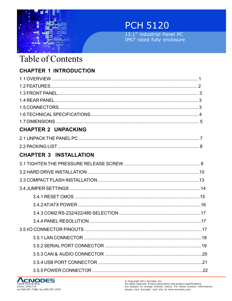 Acnodes PCH 5120 User Manual | Page 3 / 82