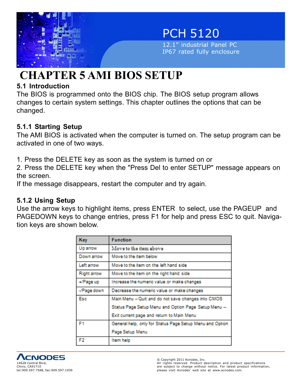 Pch 512 0, Chapter 5 ami bios setup | Acnodes PCH 5120 User Manual | Page 32 / 82