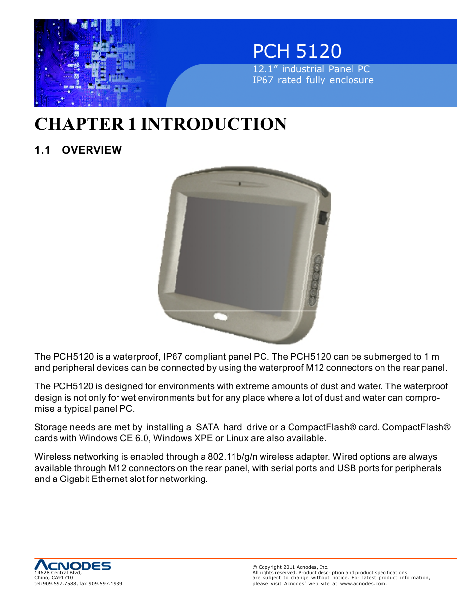 Pch 5120, Chapter 1 introduction, 1 overview | Acnodes PCH 5120 User Manual | Page 7 / 82