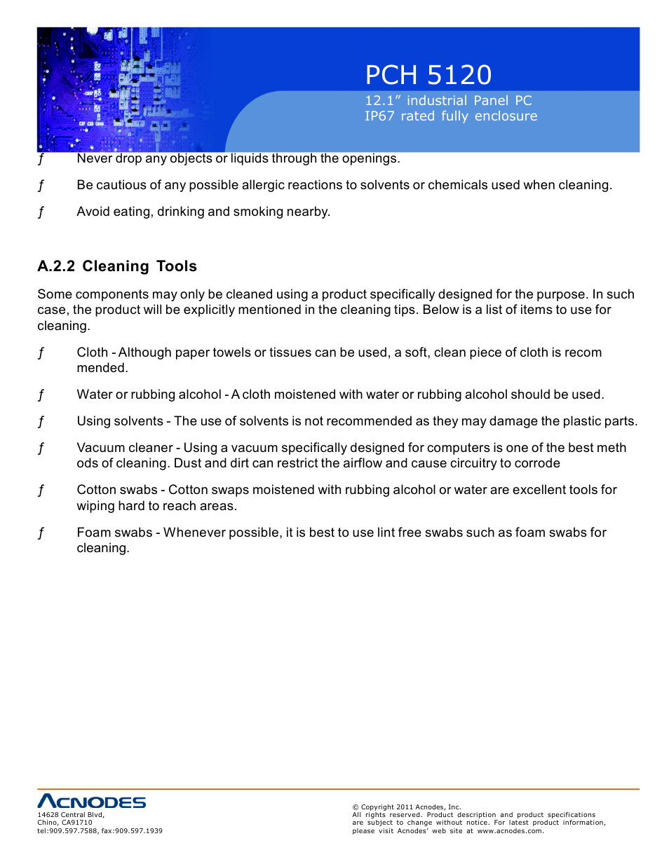 Pch 512 0, A.2.2 cleaning tools | Acnodes PCH 5120 User Manual | Page 74 / 82