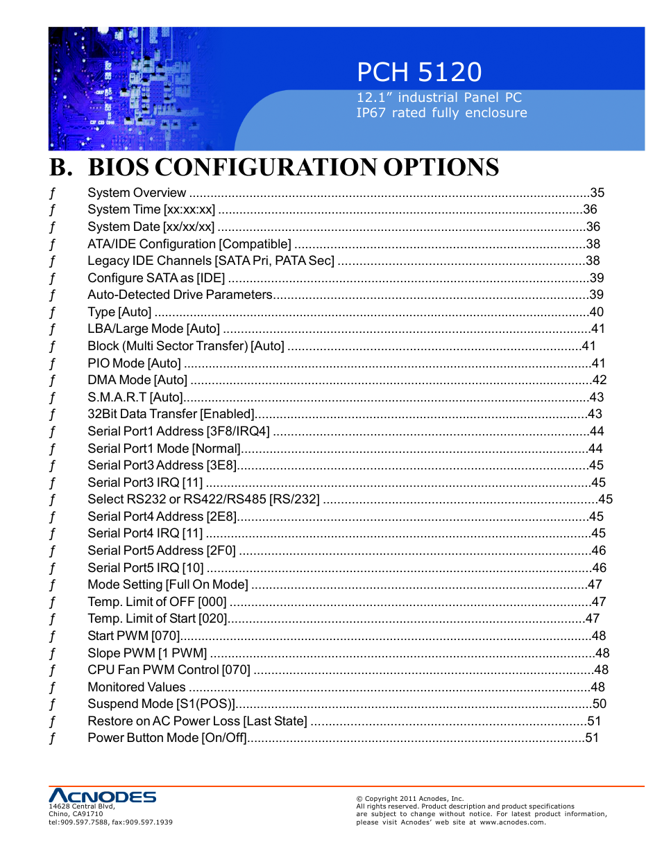 Pch 5120, B. bios configuration options | Acnodes PCH 5120 User Manual | Page 75 / 82