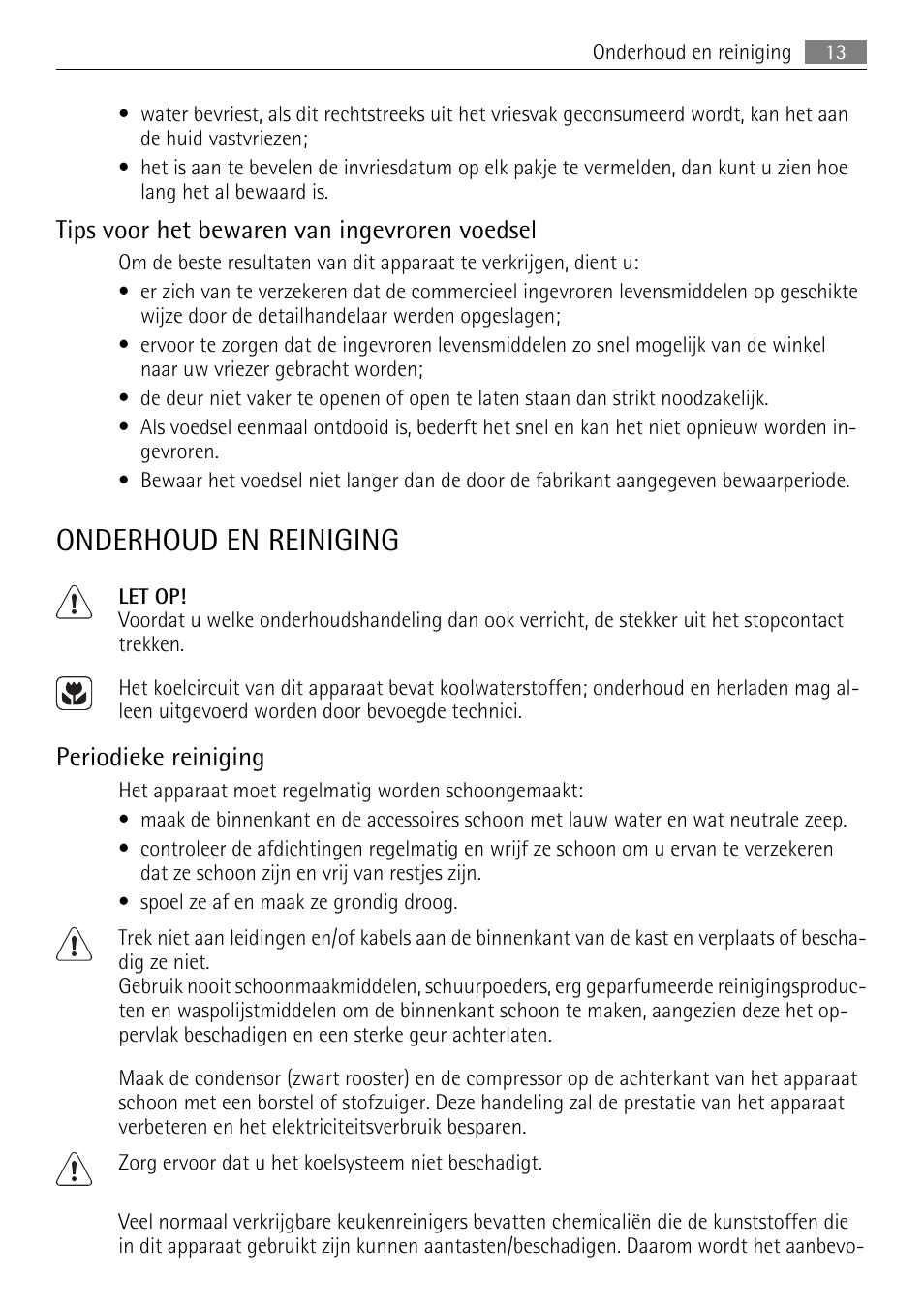 Onderhoud en reiniging, Tips voor het bewaren van ingevroren voedsel, Periodieke reiniging | AEG SKS81000F0 User Manual | Page 13 / 76