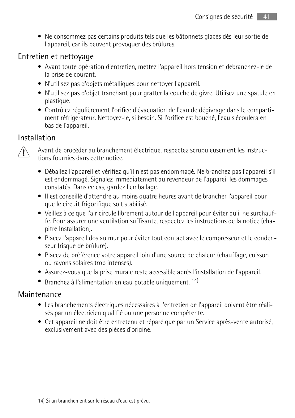 Entretien et nettoyage, Installation, Maintenance | AEG SKS81000F0 User Manual | Page 41 / 76