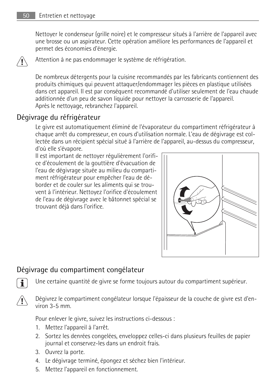 Dégivrage du réfrigérateur, Dégivrage du compartiment congélateur | AEG SKS81000F0 User Manual | Page 50 / 76