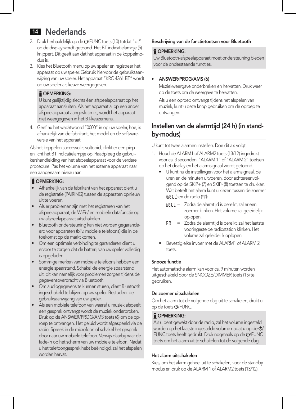 Nederlands | AEG KRC 4361 BT User Manual | Page 14 / 62