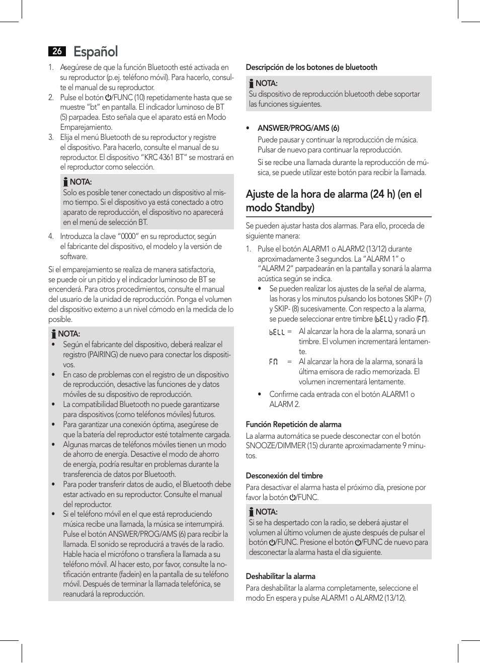 Español | AEG KRC 4361 BT User Manual | Page 26 / 62