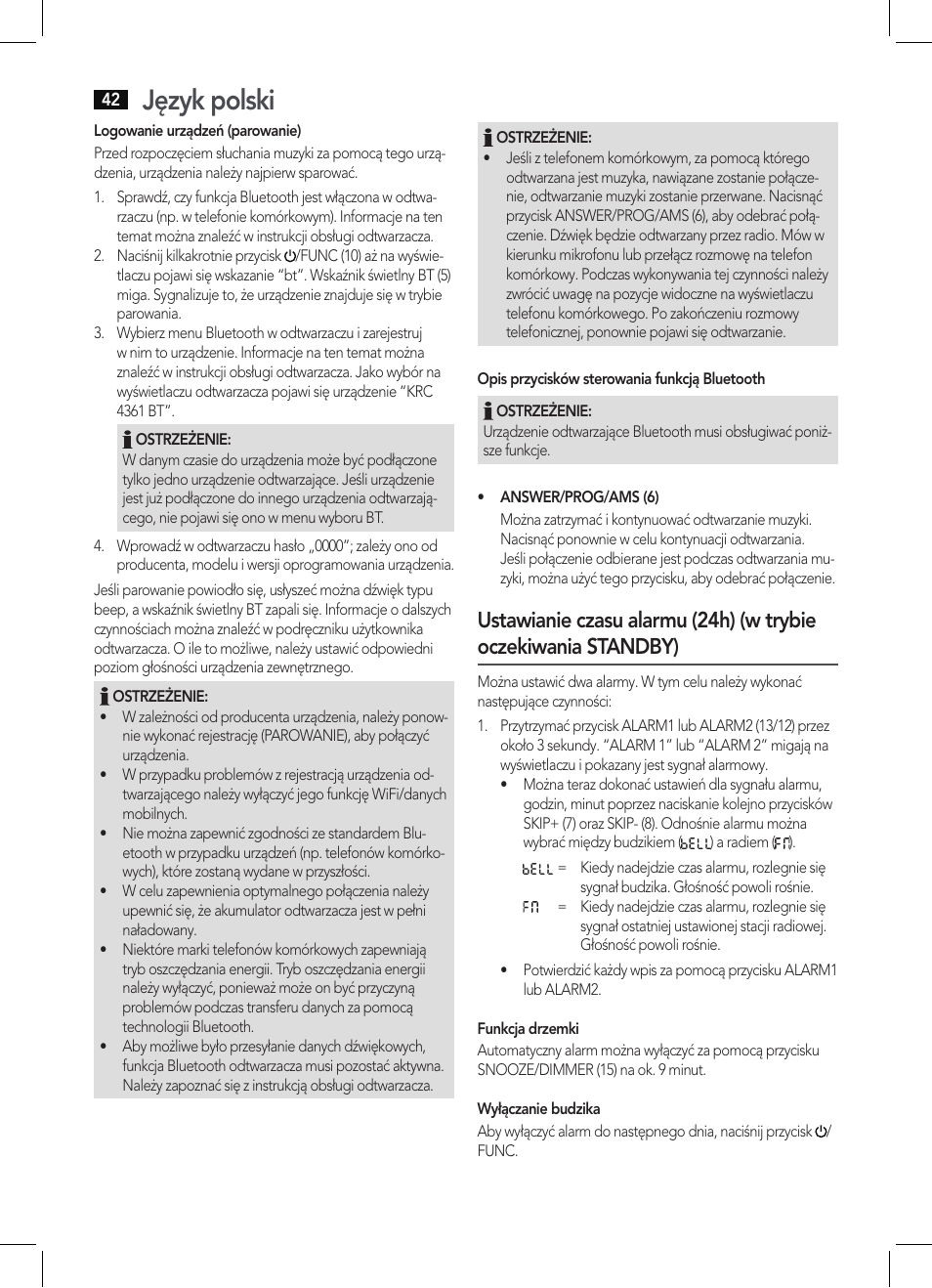 Język polski | AEG KRC 4361 BT User Manual | Page 42 / 62