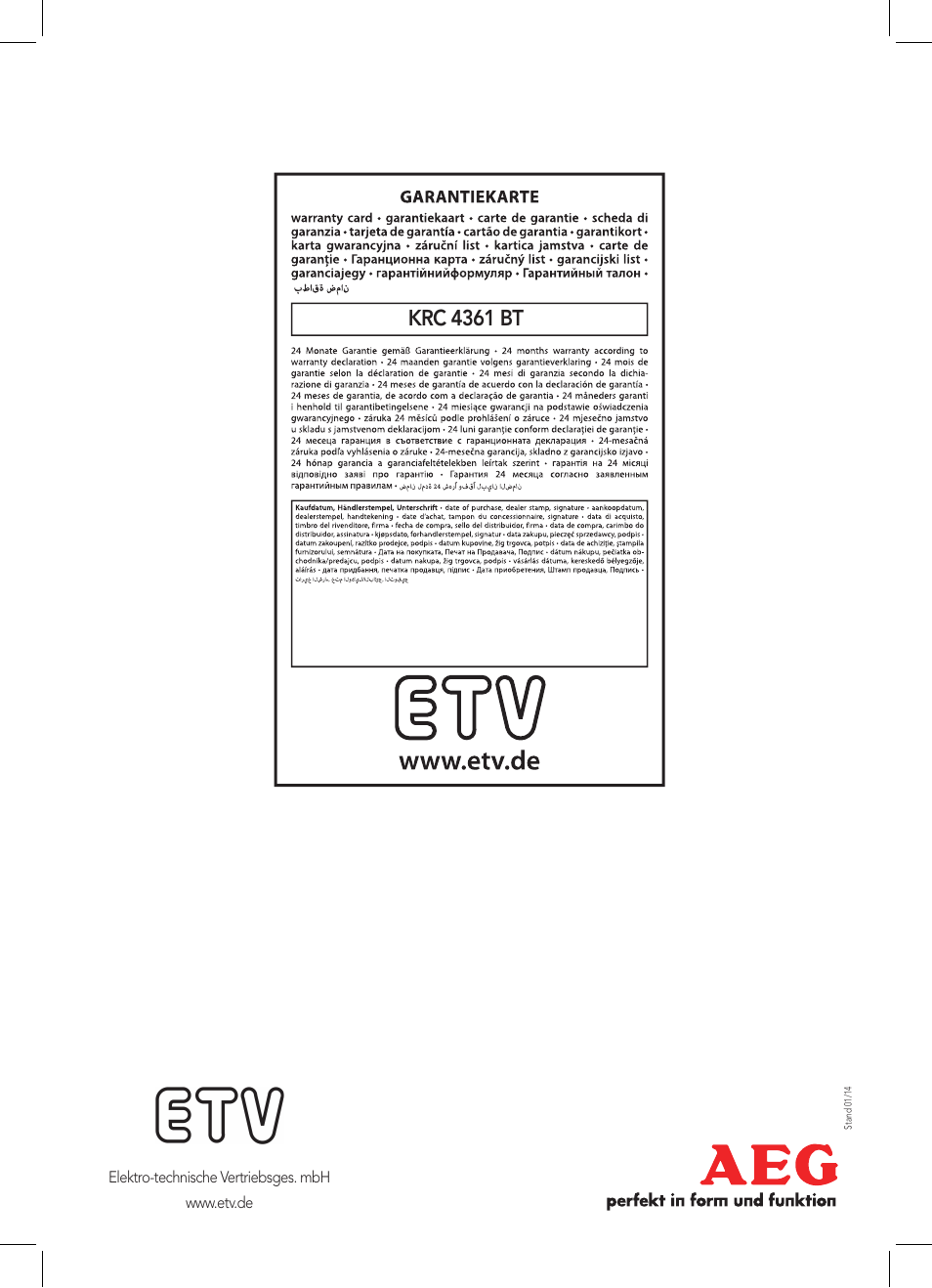 Krc 4361 bt | AEG KRC 4361 BT User Manual | Page 62 / 62