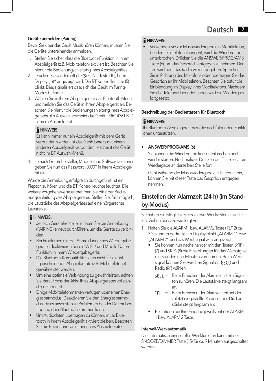 Deutsch | AEG KRC 4361 BT User Manual | Page 7 / 62